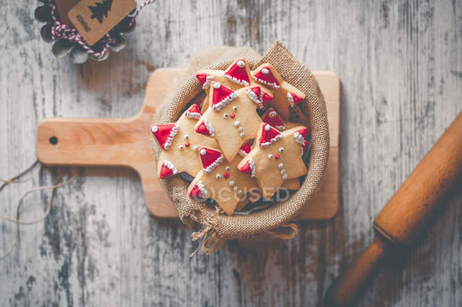 Overhead view of Santa and reindeer cookies — Stock Photo