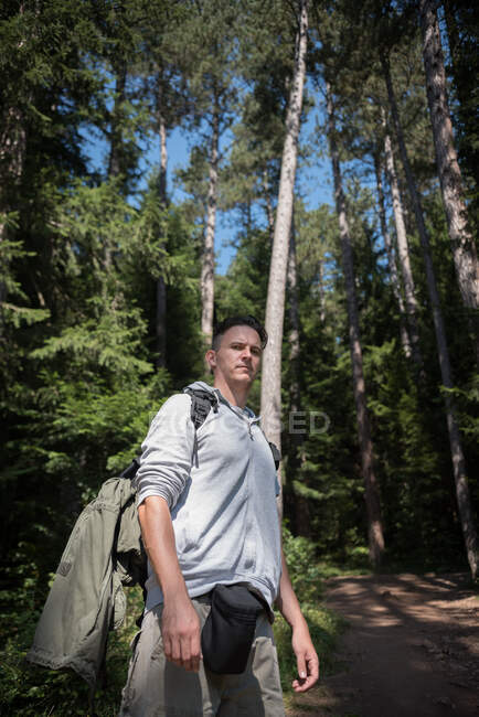 Caminhadas de homens na floresta, Bósnia e Herzegovina — Fotografia de Stock