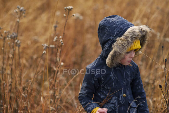 Girl standing in a field, United States - foto de stock
