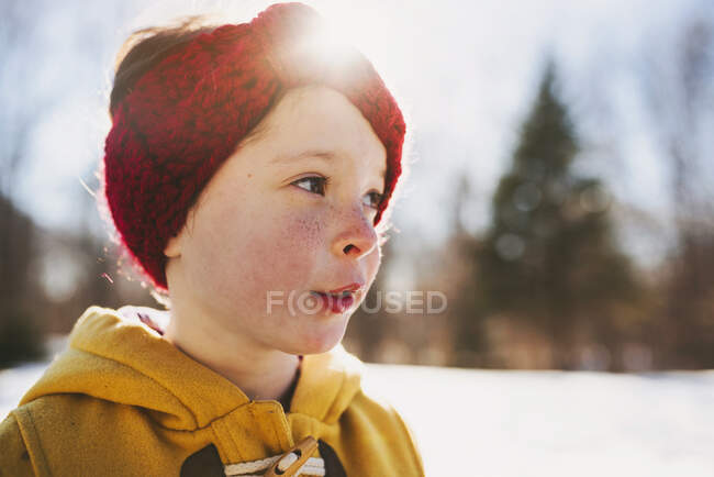 Portrait of a girl wearing a wool headband, United States — Stock Photo