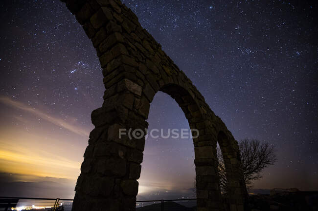 Milky way over Mare De Deu Del Mont, La Garrotxa, Girona, Catalonia, Spain — Stock Photo