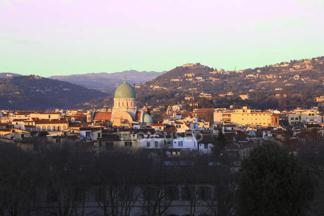 Skyline de la ville avec la synagogue de Florence, Florence, Toscane, Italie — Photo de stock