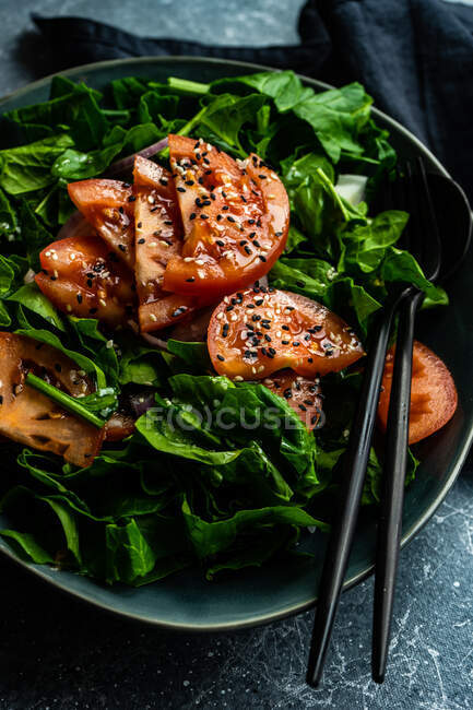 Pollo alla griglia con verdure e salsa — Foto stock