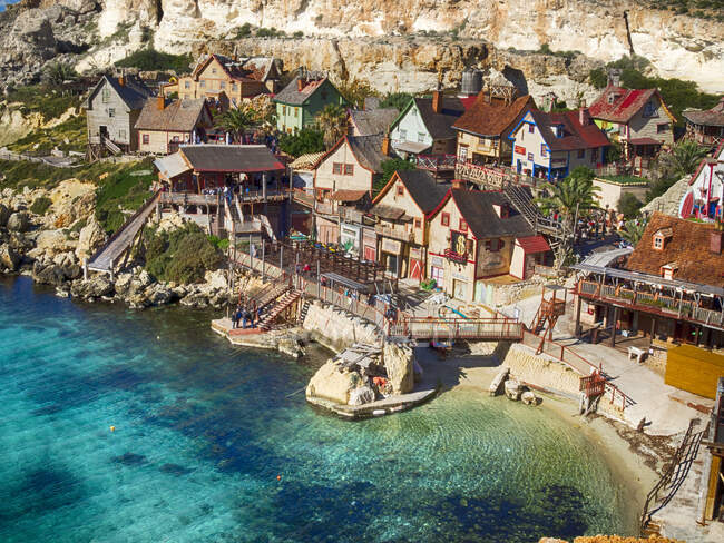 Vista aérea de Popeye Village, Malta - foto de stock