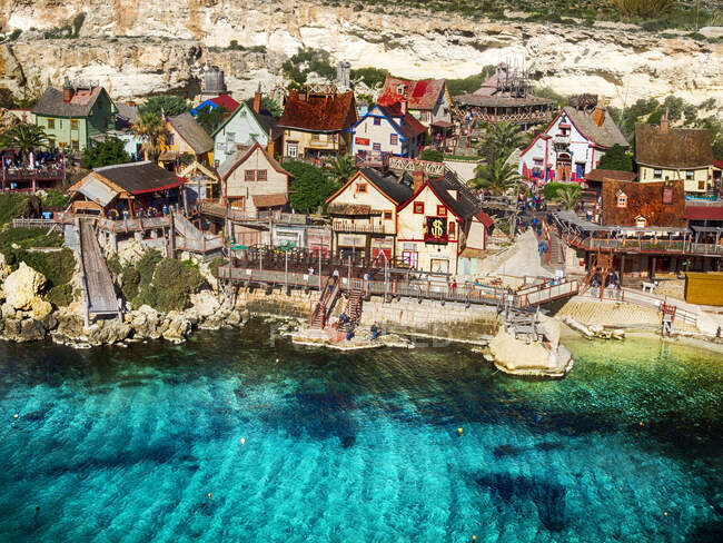 Aerial view of Popeye Village,  Malta — Stock Photo