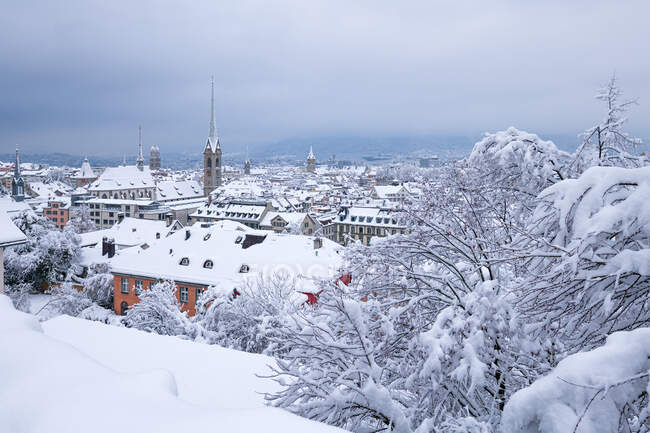 Ciudad skyline en invierno, Zurich, Suiza - foto de stock