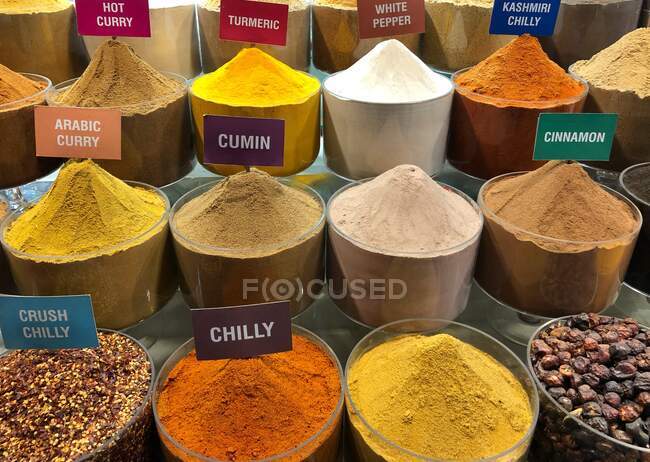 Mixed spices in the spice souk, Dubai, UAE — Stock Photo