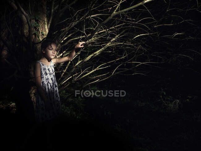 Retrato de una niña de pie en un bosque, Italia - foto de stock