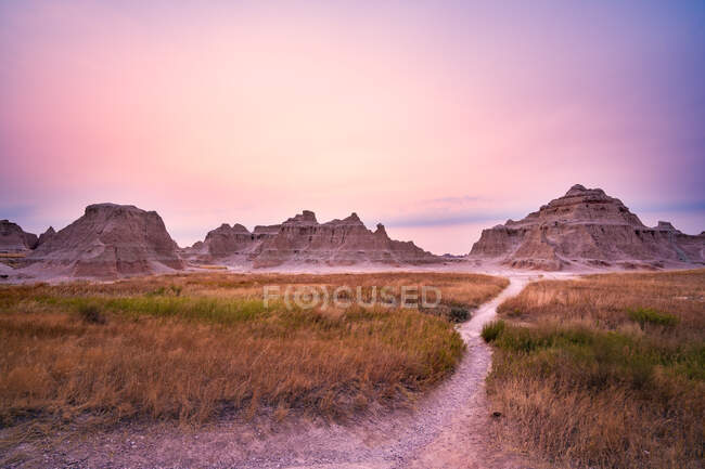 Badlands National Park bei Sonnenuntergang, South Dakota, USA — Stockfoto