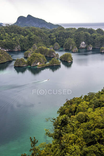 Вид з повітря на моторний човен, Ермун, Каймана, Західний Папуа, Індонезія — стокове фото