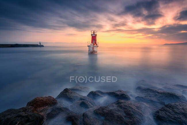Long exposure shot of Lighthouse, San Vicente de la Barquera, Santander, Cantabria, Spain — Stock Photo