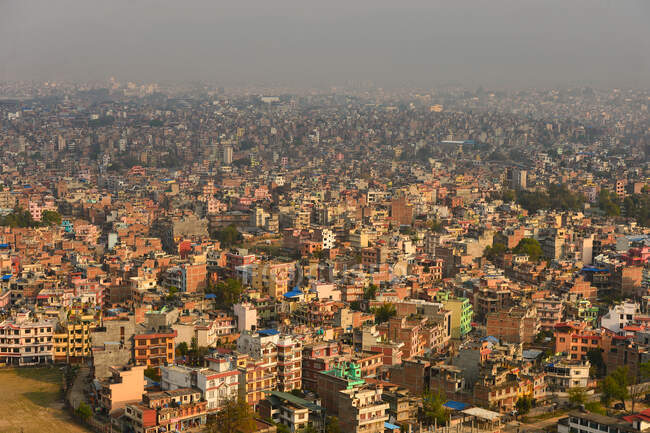 Paysage urbain aérien au coucher du soleil, Katmandou, Népal — Photo de stock