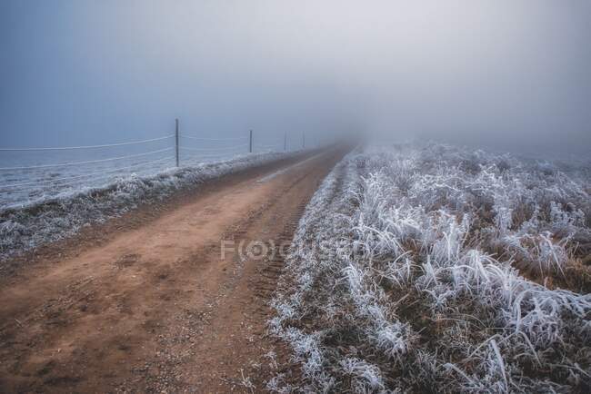 Road through a frosty landscape, Switzerland — Stock Photo