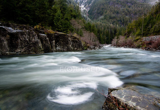 River running through a rural landscape, Vancouver Island, British Columbia, Canada — Stock Photo