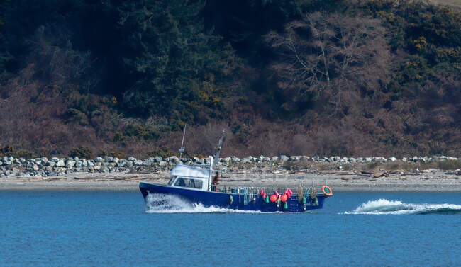 Barca da pesca a vela lungo la costa, Salish Sea, British Columbia, Canada — Foto stock