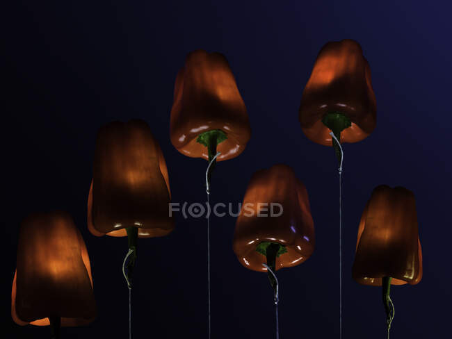 Conceptual lamps with red lampshades — Stock Photo