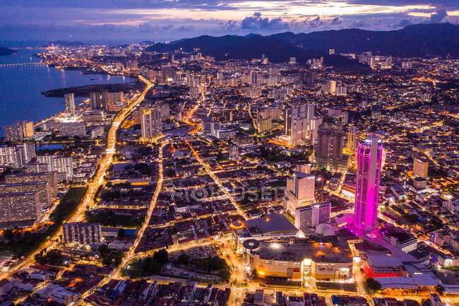 Aerial view of Georgetown at night, Penang, Malaysia — Stock Photo