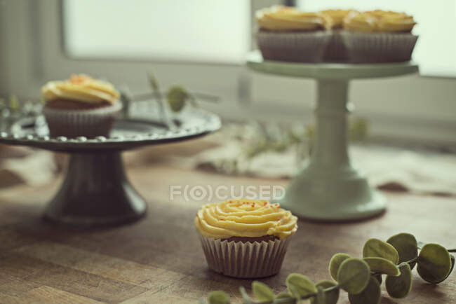 Cupcakes caseros con crema de mantequilla - foto de stock