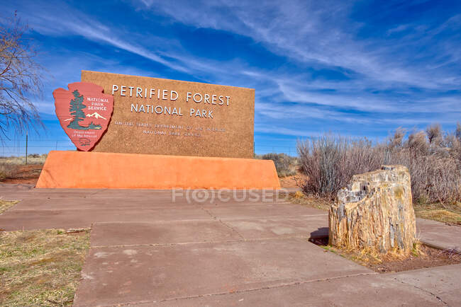Ingresso principale al parco nazionale della foresta pietrificata, Arizona, Stati Uniti — Foto stock