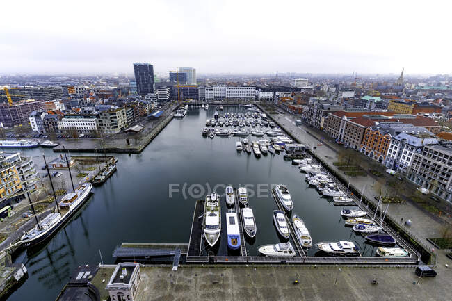 Aerial harbour view and cityscape, Antwerp, Belgium — Stock Photo