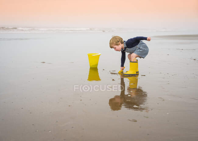 Garçon jouant sur la plage, Bedford, Halifax, Nouvelle-Écosse, Canada — Photo de stock