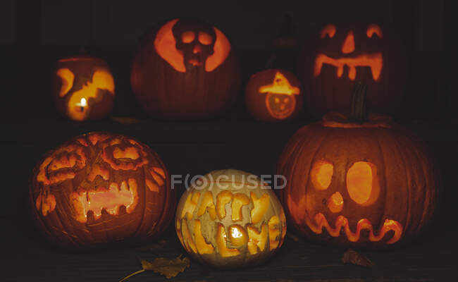 Primo piano di Jack-o-lanterne ad Halloween, Inghilterra, Regno Unito — Foto stock