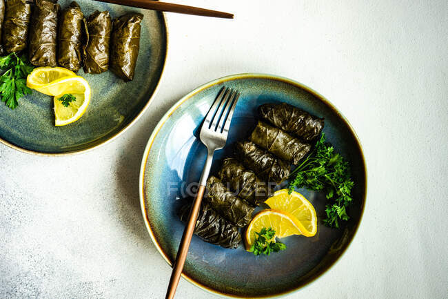 Due porzioni di un piatto tradizionale di tolma georgiano — Foto stock