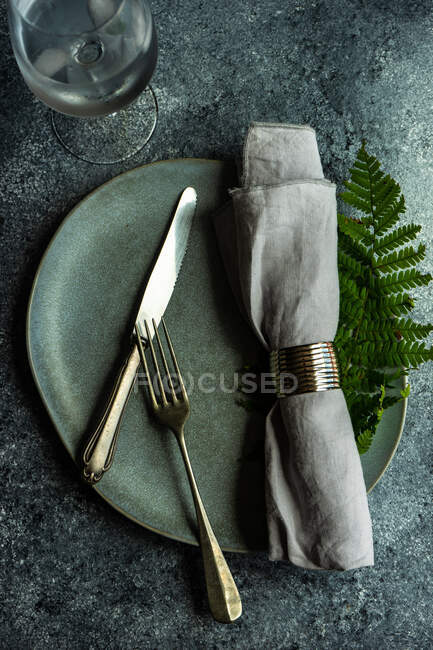 Summer place setting with fern leaves — Stock Photo