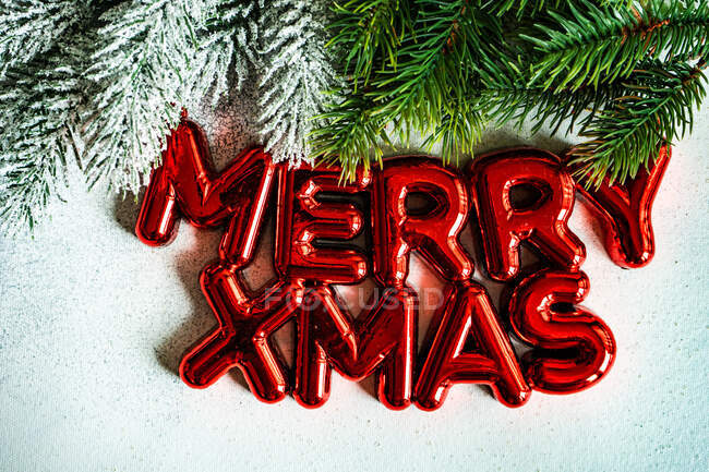 Веселого різдвяного формулювання поруч з ялинковими гілками — стокове фото