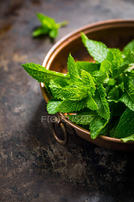 Bowl filled with fresh mint leaves — Stock Photo