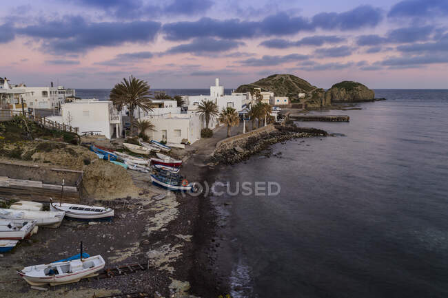Isleta del Moro ao pôr do sol, Cabo de Gata, Almeria, Andaluzia, Espanha — Fotografia de Stock