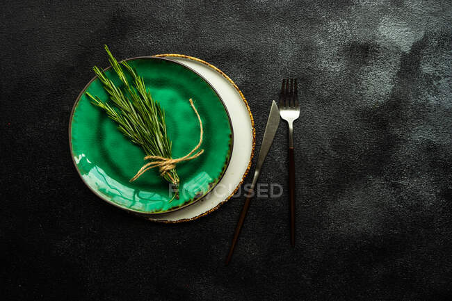 Table setting with rosemary — Stock Photo