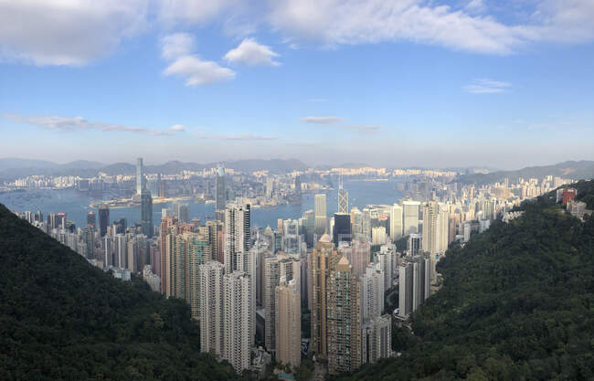 Paisaje urbano aéreo, Hong Kong - foto de stock