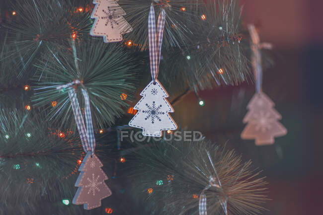 Primo piano di un ornamento natalizio appeso a un albero di Natale — Foto stock