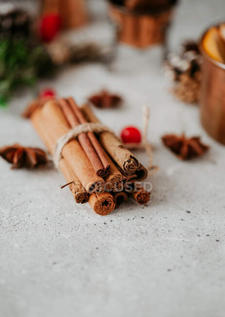 Close-up of Cinnamon sticks on a table — Stock Photo