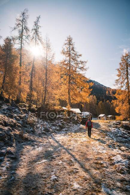 Woman hiking in Austrian Alps near Filzmoos in the autumn, Salzburg, Austria — Stock Photo