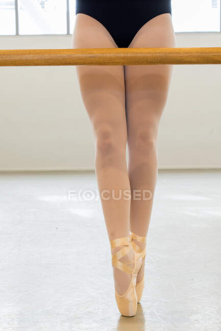 Arnhem, Netherlands. Portrait of a young ballet dancer and female student, practising inside the Academy Ballet Studio. — Stock Photo