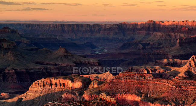 Grandview Point, South Rim of Grand Canyon at sunset, Arizona, Estados Unidos - foto de stock
