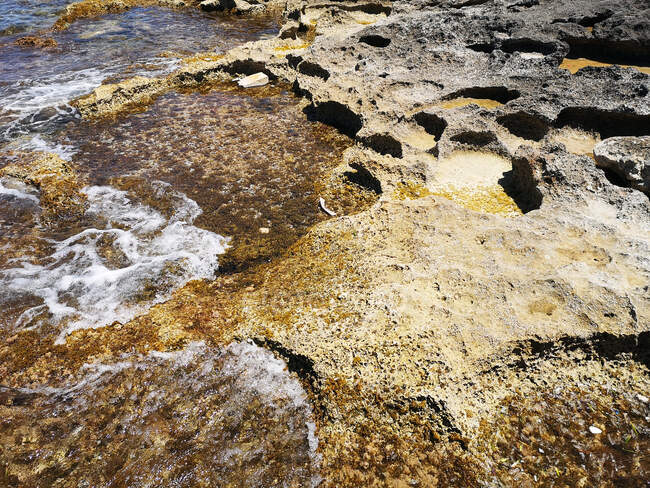 Close-up of a rocky coastline, Bugibba, Malta - foto de stock