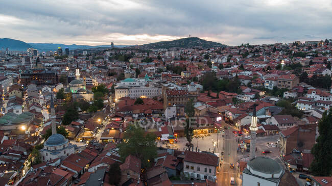 Cityscape at sunset, Sarajevo, Bosnia and Herzegovina — Stock Photo