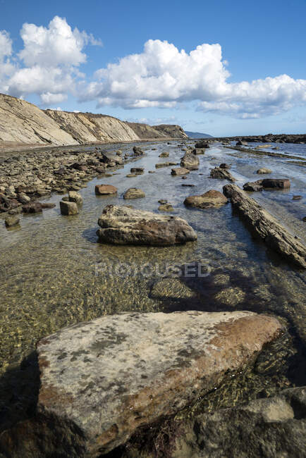 Spiaggia rocciosa, Flysch, Tarifa, Cadice, Andalusia, Spagna — Foto stock