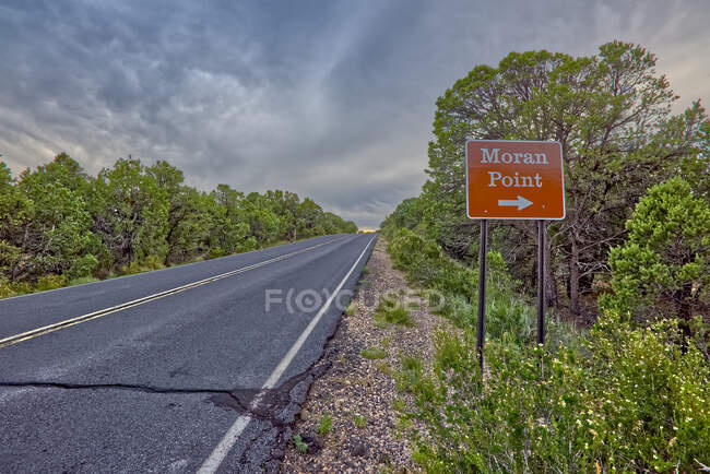 Moran Point road sign along Highway 64, Grand Canyon, Arizona, United States — Stock Photo