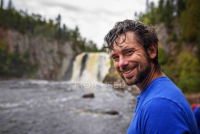 Man washing his hair in a river, United States — Stock Photo