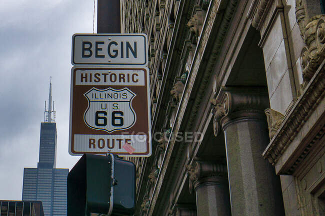 Historic Route 66 begin sign, Chicago, Stati Uniti — Foto stock