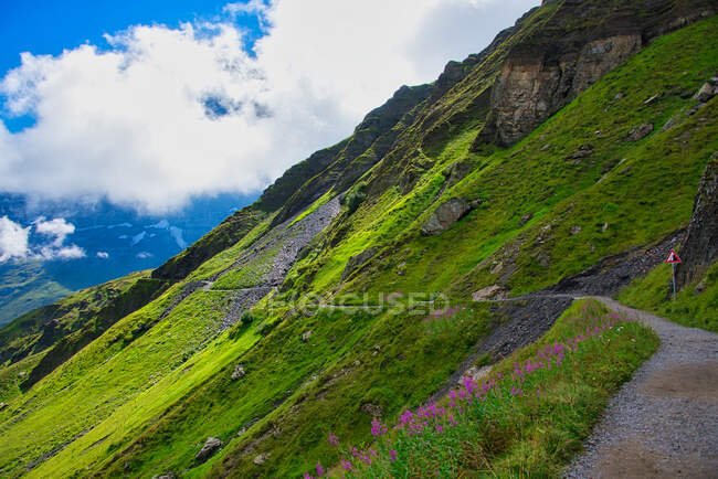 Trilha de caminhada ao longo da montanha Mannlichen, Berna, Suíça — Fotografia de Stock