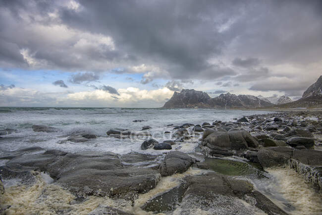 Paisaje costero, Lofoten, Nordland, Noruega - foto de stock