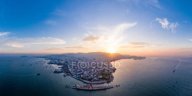 George Town at sunset, Penang Island, Malasia - foto de stock