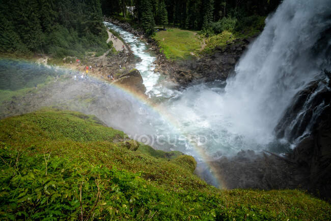 Rainbow over Kriml Waterfalls, High Tauern National Park, Salzburg, Austria — стокове фото