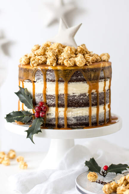 Layered Christmas gingerbread cake on a cakestand — Stock Photo