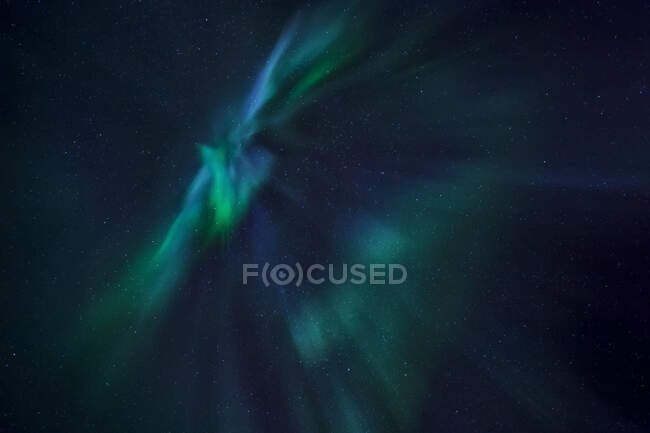 Primer plano de las luces boreales en el cielo, Lofoten, Nordland, Noruega - foto de stock